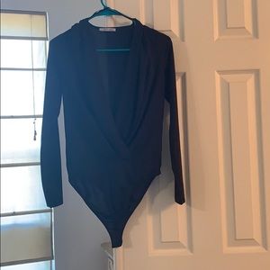 [SOLD] Zara Black Deep V Body Suit Small